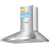 COMFEE' Cappa aspirante per camino, 60 cm, in acciaio inox con LED e sistema di ricircolo e canalizzazione, cappa da parete 600 mm, ventilatore da cucina in acciaio inox