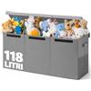 BAKAJI Scatole Portagiochi per Bambini, Scatola Portaoggetti con Coperchio e 3 Scomparti, Porta Giochi da Cameretta Pieghevole in TNT, Scatole Organizer Box Capacità 118 Litri, 91.5x32x40.5cm (Grigio)