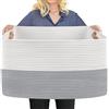 MEGASKET Cesto portabiancheria extra large, rettangolare, in corda di cotone intrecciata, con manici, cesto portabiancheria in vimini, per coperte, vestiti, giocattoli, grigio, 60 x 40 x 35,8 cm