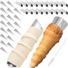 FUNSUEI set di 40 stampi a forma di corno di crema in acciaio inox per cannoli e cornetti, con spazzola per la pulizia, per la cucina, panetteria
