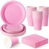 ZblPyro Set Stoviglie per Feste Rosa Chiaro (30 Ospiti), con Piatti carta Rotondi 23cm e 18cm, Bicchieri di carta, Tovaglioli, Per Baby Shower e Feste Bambine