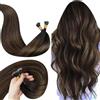 LaaVoo Extension Nano Ring Capelli Veri Balayage Castano Scuro Misto Castano Extension Capelli Veri Nano Remy Invisible Estensione Dei Capelli Nanoring 45cm 50g 50ciocche #2/6/2