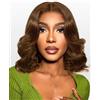 Beluck 250 Density Loose Body Wavy Brown Bob Wig Human Wig Curtain Bang 6X6 Lace Closure Ready To Wear Glueless Wigs Human Hair Pre Plucked Pre Cut Bob Wigs For Women 14 Inch