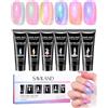 SAVILAND Kit Acrygel per Unghie: 6 Colori Poly Nail Gel con Effetto Occhio di Gatto per Ricostruzione Unghie Lunga Durata per Donne Nail Art Fai-da-Te a Casa Rosa Azzurro 15g