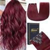 HotLulana Extension Capelli Veri Clip 7pcs 35cm 80g Borgogna Naturale Extension Capelli Veri Invisible Remy Extensions （14 Pollice,99J#）