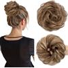 MY-LADY Chignon Finto per Capelli Veri- Cerchio Elastico Dritto Biondo Scuro/Marrone Medio - Facile Updo Naturale per Donne Ragazze 25g Riccio