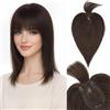 S-noilite Topper Capelli Umani per Donne, 35g Capelli Veri con Frangia, 30CM Frangia Fermaglio per Capello, Umani Toppers con 9x12CM Base in Pizzo, Topper Capello Veri per Diradati, Brun Moka #2R