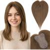 S-noilite Topper Capelli Umani per Donne, 20g Capelli Veri Frangetta Laterale, 25CM Frangia a S Fermaglio per Capello, Capello Umani Toppers con 8x11CM Base in Pizzo per Diradati, Castano Medio #4