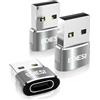 EDIESI, Adattatore USB C USB, Pack 3, per Ricarica Rapida e sincronizzazione Dati, Compatibile con iPhone 15/14/13, iPad, Galaxy, CarPlay, AirPods (Argento)