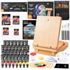 Shuttle Art - Set di 65 colori acrilici con cavalletto in legno, 30 colori acrilici, tela, pennelli, tavolozze, forniture per pittura artistica per bambini, adulti e artisti principianti