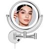 DOWRY Specchio da trucco con illuminazione, montaggio a parete, specchio cosmetico a LED, con ingrandimento, 10 volte, doppio lato, con luce per bagno, diametro 20 cm