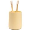 Yew Design portaspazzolini e portadentifricio con bicchiere, giallo crema opaco, per bagno e lavandino - Organizer rotondo per spazzolini elettrici, filo interdentale, rasoi