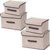 NCRGB Scatole Portaoggetti in Tessuto,Scatole Portaoggetti Scatole per Armadio con Coperchio Set,Pieghevole,Contenitore per Armadio,Vestiti,Armadi (4pack:26cm/2pack+36cm/2pack, Beige Bianco)