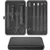 ESSBES Set Manicure 10 in 1 in Acciaio Inox con Tagliaunghie, Forbici, Pinzette e Kit per la Cura Delle Unghie con Custodia da Viaggio (Nero)