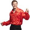 Boland - Camicia da discoteca con volant, rossa, per uomo, costume, camicia da festa, anni '70, festa a tema, carnevale