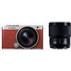 Panasonic LUMIX S9 W Kit 18-40 mm + 50 mm argento chiaro x pelle rosso cremisi