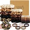 HanCheng Set di 20 Elastici per Capelli,1 Elastici con Motivo Leopardato,9 Scrunchies per Capelli Seta ed 10 Scrunchies in 5 colori (Serie Marrone)
