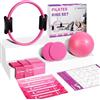 Goocrun Pilates Ring Set Esercise Equipment with Exercise Bands Resistance Set, Pilates Ball, Sliding Disks - Workout Equipment Home Gym Includes Complete Fitness Poster (Pink)