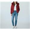 Toy G Giacca Donna Piccolo Rosso Piumino Zip con Finta Pelliccia Felpa Cappuccio