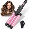 BESTOPE RAY Ferro Arricciacapelli 3 Botti Beach Waves - Wave Iron a Riscaldamento Rapido Regolabile per Capelli Lunghi e Corti, Rosa