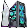 MUSETEX ATX PC Case pre-installa 6 ventole PWM ARGB, case da gioco per computer a rete poligonale, pannello laterale in vetro temperato apribile Mid-Tower Case, USB 3.0 x 2, nero, NN8