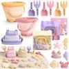 Dreamon Giochi Sabbia Bambini, 18 Pezzi Giochi Mare con Secchiello Spiaggia Bambini Pieghevole Paletta Borsa Rete Giochi Spiaggia (Rosa, Giallo, Viola)