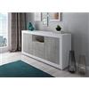Dmora Credenza moderna a 2 ante, Buffet da cucina, Madia con scaffali, Mobile da soggiorno Porta TV, cm 185x44h86, colore Bianco e Cemento