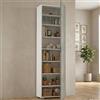 Dmora - Armadio multiuso Fiordaliso, Mobile lineare a 1 Anta e 7 ripiani, Colonna da ingresso o bagno, Scarpiera moderna, 100% Made in Italy, 50x30h182 cm, Cemento e Bianco