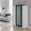 Dmora - Vetrina Kevin, Credenza con tre ante, Mobile da soggiorno multiuso, 100% Made in Italy, cm 80x38h121, Bianco lucido e Ardesia