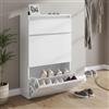 Dmora Scarpiera moderna, Made in Italy, a 2 ante e 1 anta a ribalta, Portascarpe da ingresso, cm 60x27h108, colore Bianco lucido