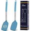 HOTEC Set di 2 spatole in silicone resistenti al calore fino a 315,6 °C e senza BPA, per saptulaTurner da cucina con manici in acciaio inossidabile, spatole scanalate e solide, per pentole