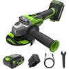 Greenworks 24V Smerigliatrice angolare senza fili, disco da 125 mm, 9000RPM, 900W, motore senza spazzole da, per mancini o destrimani, CON batteria USB 4Ah e caricabatterie 65W AG590