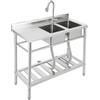 Garvee Lavabo in acciaio inox 99×46×102CM, Lavello da cucina indipendente 1 bacino, Lavelli commerciali con rubinetto acqua fredda e calda, per lavanderia cucina all'aperto Gastro Negozio Ristorante