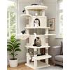 Globlazer Albero Tiragraffi per Gatti Beige ad Angolo Alto 167 cm con 2 Grotte, Grandi Piattaforma, Morbido Amaca, Cesto, Albero Tiragraffi Angolare Stabile per 3-4 Gatti Adulti (C66, Beige)