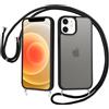 Knrlqim Cover con Cordino per iPhone 12/12 Pro, Custodia con Laccio per Collo, Protezione Antiurto Opaca Traslucida, Cover TPU Silicone con Cordino Regolabile, Case Soft-Touch & Anti-Impronta, Nero