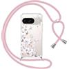 Yoedge Cover con Cordino per Google Pixel 9 5G 6,3, Trasparente Aesthetic Disegni Fiori Custodia con Collana Tracolla Laccio Collo, Sottile TPU Bumper Silicone + PC Antiurto Protettiva Case,05