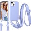 Jrkvniv Cordino Cover Compatible con iPhone 15 Plus Case, Necklace Cover Corda Custodia Collana Case Anti Graffio Antiurto Cellulare Bumper Silicone Liquido Shell iPhone 15 Plus Tracolla, Viola