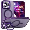 CasurvivePro Custodia magnetica protettiva per fotocamera con cavalletto per iPhone 15 Pro, compatibile con MagSafe, opaca, sottile, antiurto, custodia protettiva per iPhone 15 Pro, viola