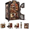Fsolis Book Nook Kit, Case delle bambole con luce LED, libro Nook libreria scaffale Insert Kit, kit di modellazione per adulti, regali creativi(Count Cat's Study)