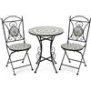 DRW Set di tavolo e 2 sedie da giardino in metallo e pietra in nero, verde e pietra, 72 x 60 x 60 cm