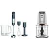 Kenwood HBM60.007GY Mixer ad immersione Triblade XL,1000W, con Anti-spruzzo, Accessori Tritatutto, Frusta Metallica e Schiacciaverdure, Grigio & Chopper CHP61.100WH, Potenza 500W