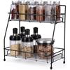 Generico Porta Spezie per Cucina in Metallo - Organizer Cucina Salvaspazio a 2 Livelli, Mensola Porta Spezie Moderna e Robusta per Spezie, Barattoli, Oli e Condimenti - Design Elegante Nero Opaco
