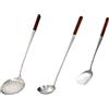 rukauf Set di 3 cucchiai di schiuma Kazan Kazan + mestolo lungo 50 cm + spatola da cucina 43 cm, manico in legno, mestolo per zuppa