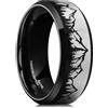 King Will Fede nuziale da uomo in tungsteno placcato nero, 8 mm, anello nuziale da uomo con albero di montagna tagliato al laser, taglia 7-14 Collezione Nature N (7), N 1/2(54.43mm), Tungsteno Carburo