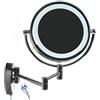 HIMRY Illuminato 8.5 Pollici Specchio a Parete, Ingrandimento 10x, 21,5cm Specchio da Bagno per Trucco e Rasatura, Spina Tipo F, Pieghevole 2 Facciate LED Specchio Muro, Metallo Cromato, KXD3132-10x