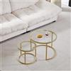 GrandCA HOME Set di 2 tavolini impilabili, tavolini rotondi, in vetro temperato, gambe in metallo dorato, adatto per soggiorno, sala da pranzo, caffè (diametro 60 x 45 cm, diametro 40 x 35 cm)