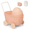 GON Designs GON Stroller - Passeggino per bambole 3 in 1 in rattan, carrello e carrello per bambini | Passeggino per bambole intrecciato a mano in materiali naturali con cuscino e materasso, carrello per bambole