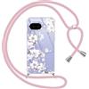 Yoedge Cover con Cordino per Google Pixel 9a 5G 6,2, Trasparente Aesthetic Disegni Fiori Custodia con Collana Tracolla Laccio Collo, Sottile TPU Bumper Silicone + PC Antiurto Protettiva Case,05