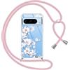 Yoedge Cover con Cordino per Google Pixel 8 Pro 5G 6,7, Trasparente Aesthetic Disegni Fiori Custodia con Collana Tracolla Laccio Collo, Sottile TPU Bumper Silicone + PC Antiurto Protettiva Case,05