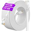 ikbc Cavo Ethernet 50 metri, Esterno Interno Cavo LAN 50m Cat 6 Piatto Lungo Cavo di Rete, Alta Velocità RJ45 Cavo Internet 250MHz 1000Mbps, Bianco Gigabit UTP Cavo Patch per Router Modem Switch (50 Clips)